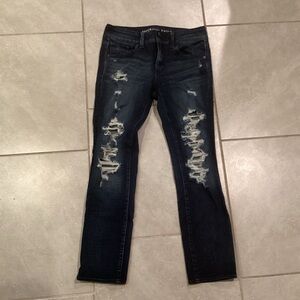American Eagle Outfitters Distressed Dark Blue Slim Jeans